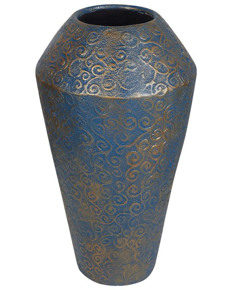 Tall Decorative Vase Gold Blue Ceramic 51 cm Antiqued Look  Beliani