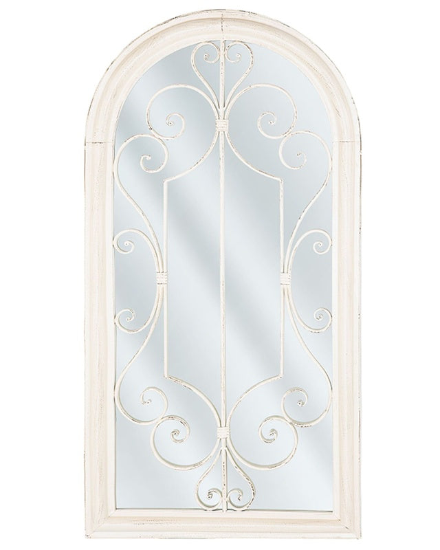 Wall Hanging Mirror Off-White 49 x 97 cm Window Shape Metal Frame Vintage Beliani