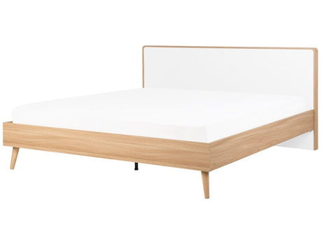 Slatted Bed Frame Light Manufactured Wood and White Headboard 6ft EU Super King Size Scandinavian Design Beliani