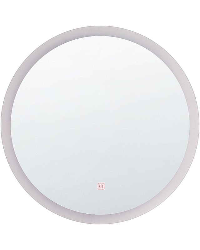 Wall Mounted Hanging LED Mirror 58 cm Round Modern Contemporary Bathroom Make-Up Vanity Glamour Beliani
