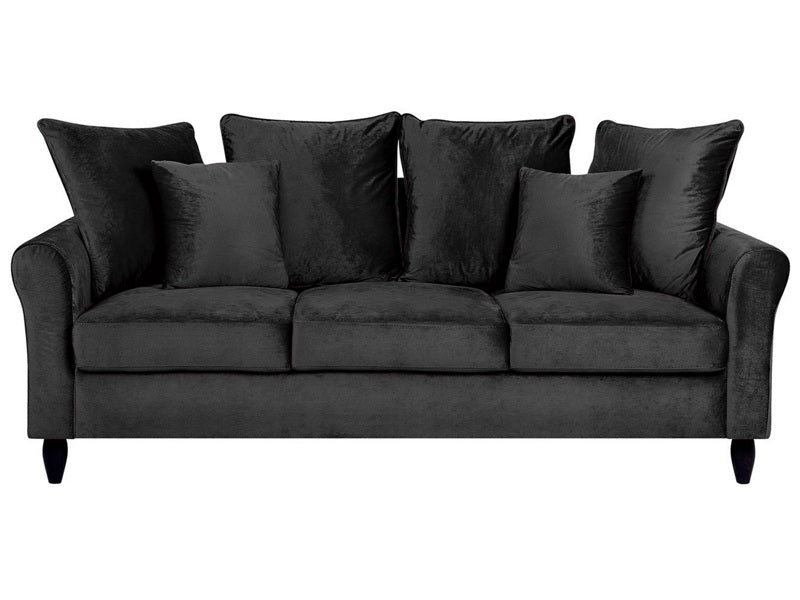 Sofa Black Velvet Solid Wood 3 Seater Scatter Pillows  Beliani