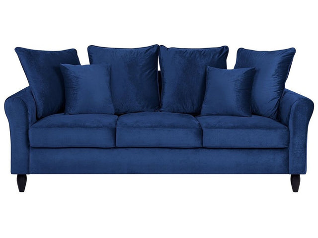 Sofa Blue Velvet Solid Wood 3 Seater Scatter Pillows Beliani