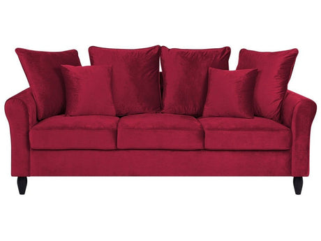 Sofa Red Velvet Solid Wood 3 Seater Scatter Pillows Beliani