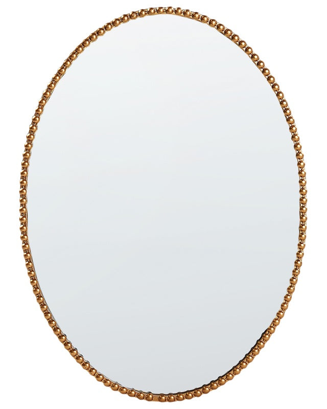 Wall Mounted Hanging Mirror Gold 83 x 57 cm Oval Ornate Frame Decorative Beads Beliani