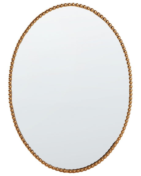 Wall Mounted Hanging Mirror Gold 83 x 57 cm Oval Ornate Frame Decorative Beads Beliani