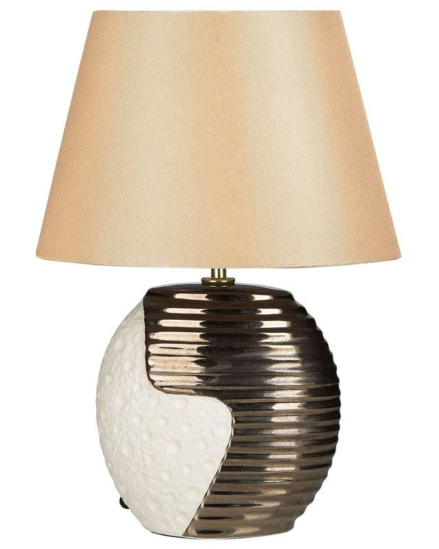 Table Lamp Gold Ceramic Base Fabric Drum Shade Bedside Table Lamp Beliani