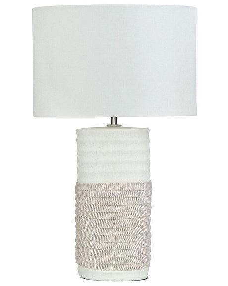 Table Lamp Beige Ceramic Base Linen Drum Shade Bedside Table Lamp Beliani