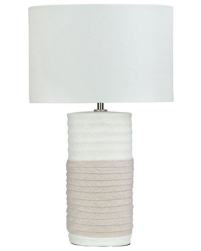 Table Lamp Beige Ceramic Base Linen Drum Shade Bedside Table Lamp Beliani