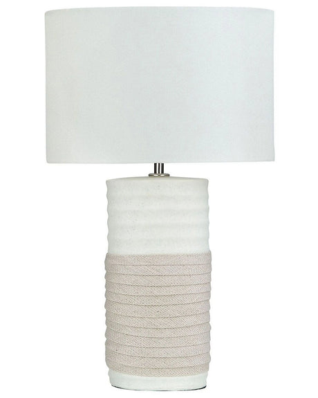 Table Lamp Beige Ceramic Base Linen Drum Shade Bedside Table Lamp Beliani