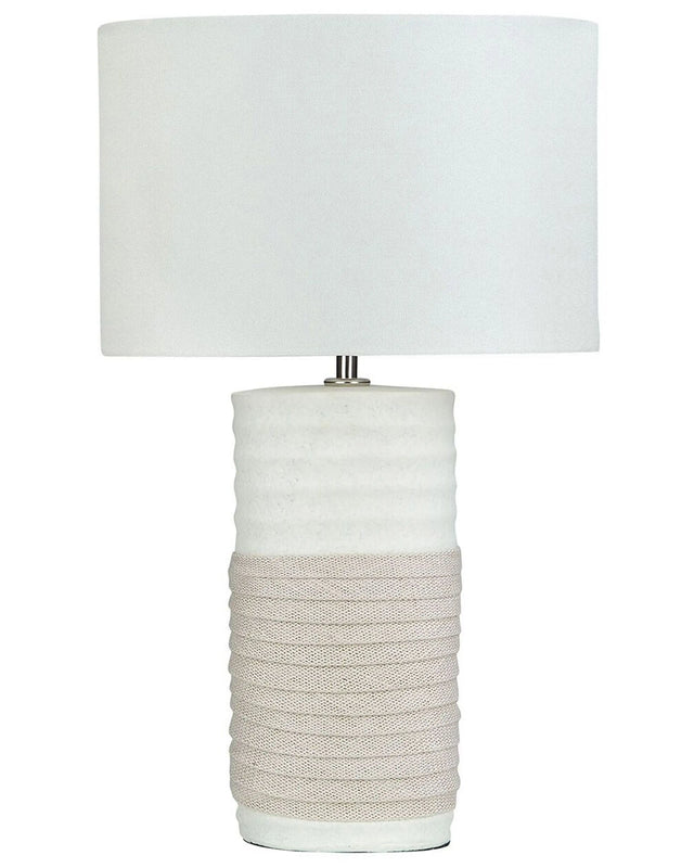 Table Lamp Beige Ceramic Base Linen Drum Shade Bedside Table Lamp Beliani
