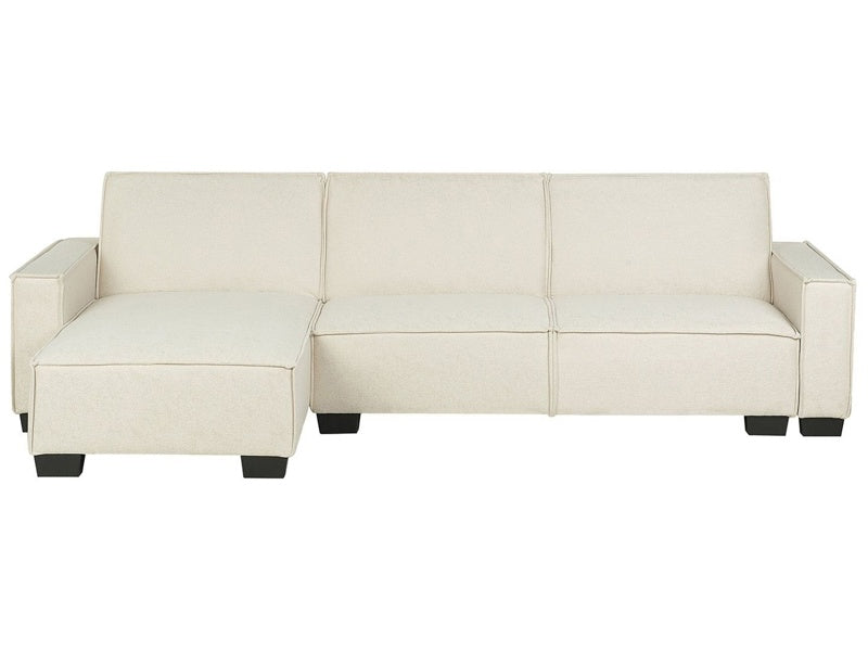 Corner Sofa Bed Beige Fabric Upholstered 3 Seater Right Hand L-Shaped Bed Beliani