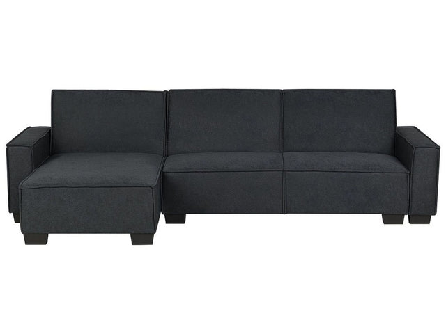 Corner Sofa Bed Graphite Grey Fabric Upholstered 3 Seater Right Hand L-Shaped Bed Beliani