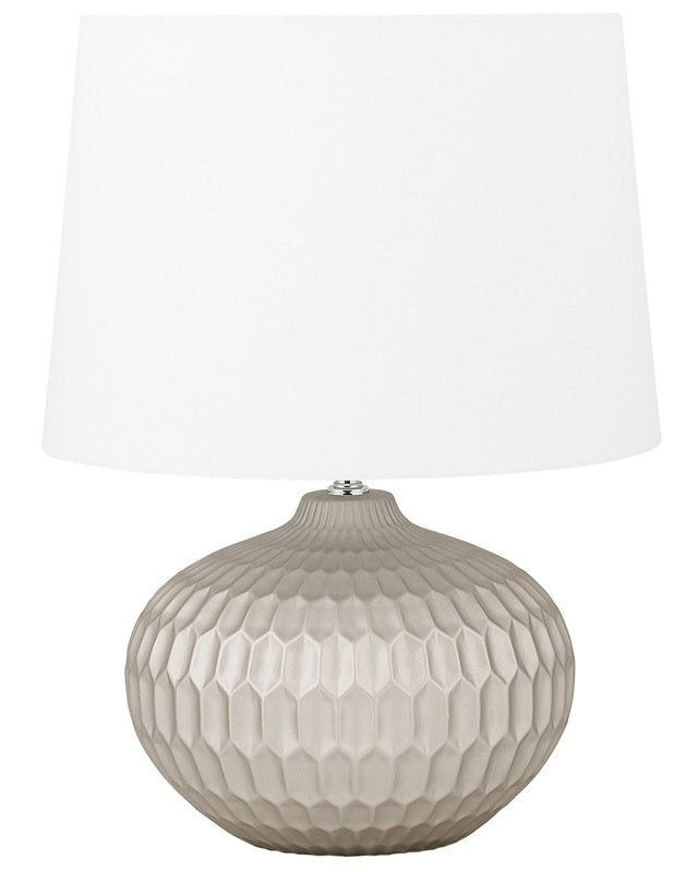 Bedside Table Lamp Gold Round Base White Shade Beliani