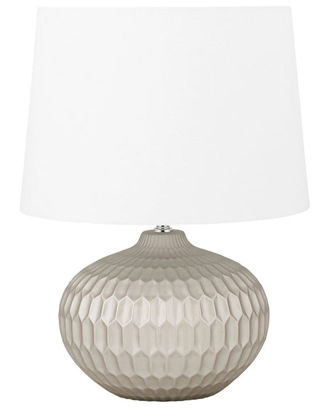 Bedside Table Lamp Gold Round Base White Shade Beliani