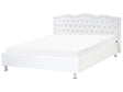 EU King Size Bed White Faux Leather 5ft3 Upholstered Frame Nailhead Trim Crystal Buttons Headrest Beliani