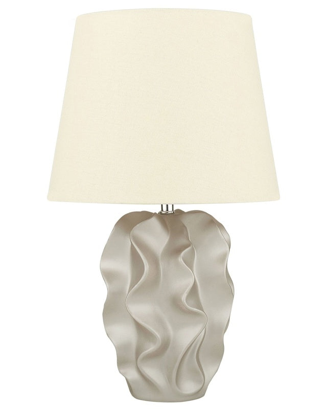 Bedside Table Lamp Golden Base Cream Shade Beliani