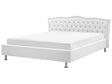 EU Super King Size Bed White Faux Leather  6ft Upholstered Frame Nailhead Trim Crystal Buttons Headrest Beliani
