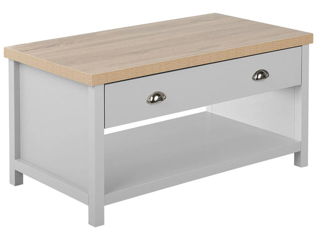 Coffee Table Grey Light Wood 99 x 55 cm Drawer Rectangular Modern Beliani