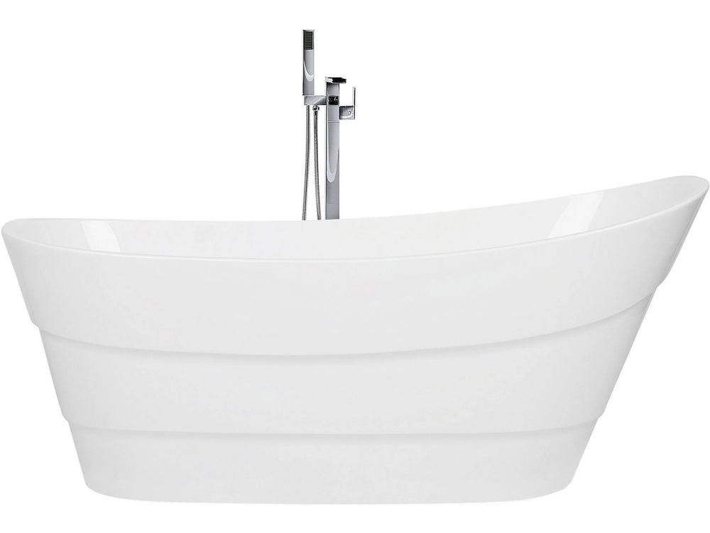 Bathtub White Acrylic Oval Overflow System Freestanding Modern Beliani