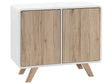 Sideboard Light Wood Veneer and White 76 x 90 x 40 cm with Pine Wood Legs 2 Doors Beliani