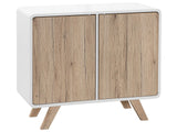 Sideboard Light Wood Veneer and White 76 x 90 x 40 cm with Pine Wood Legs 2 Doors Beliani