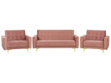 Living Room Set Pink Velvet Tufted Fabric 3 Seater Sofa Bed 2 Reclining Armchairs Modern 3-Piece Suite Beliani