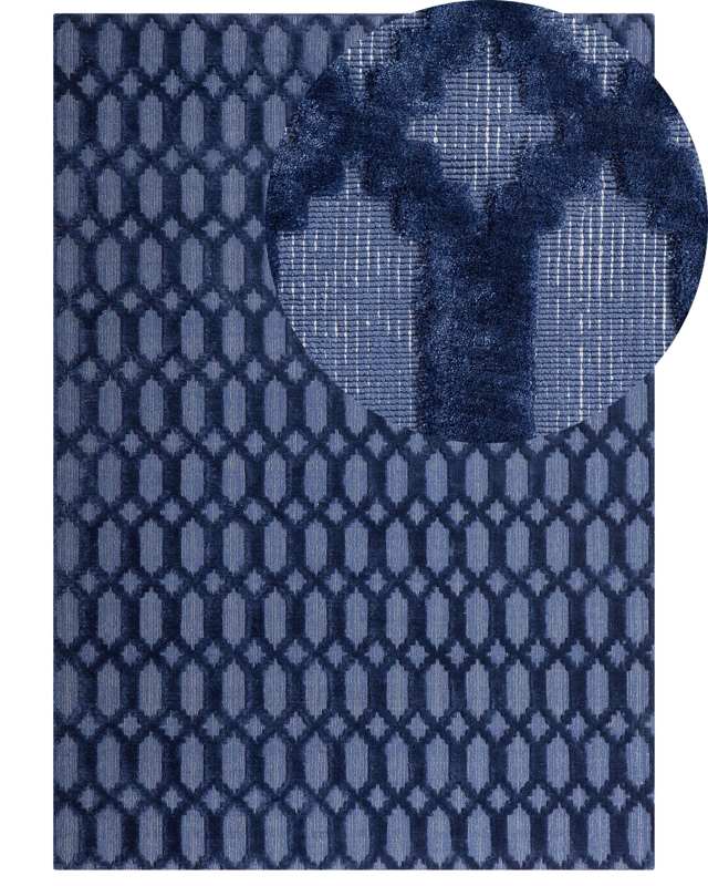 Rug Blue Viscose 160 x 230 cm Geometric Pattern Hand Woven Flatweave Beliani