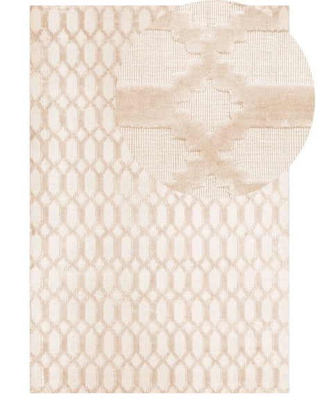 Rug Beige Viscose 160 x 230 cm Geometric Pattern Hand Woven Flatweave Beliani