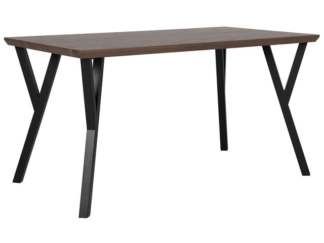 Dining Table Dark Wood Top Black Metal Legs 140 x 80 cm 6 Seater Rectangular Industrial Beliani