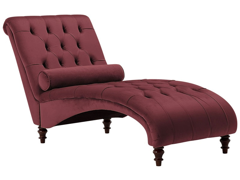 Chaise Lounge Red Velvet Chesterfield Buttoned Modern Living Room Chaise Wooden Legs Beliani