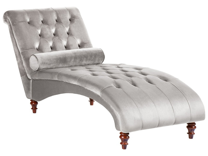 Chaise Lounge Light Grey Velvet Chesterfield Buttoned Modern Living Room Chaise Wooden Legs Beliani