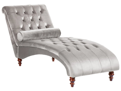 Chaise Lounge Light Grey Velvet Chesterfield Buttoned Modern Living Room Chaise Wooden Legs Beliani
