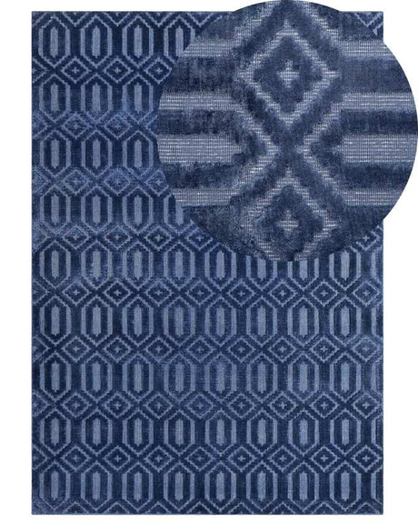 Rug Blue Viscose 160 x 230 cm Geometric Pattern Hand Woven Flatweave Beliani