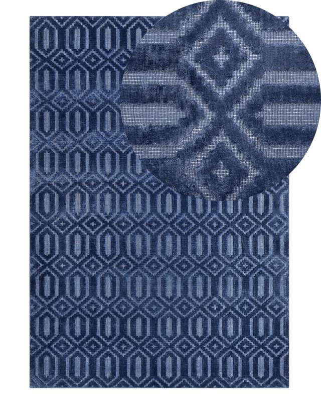 Rug Blue Viscose 140 x 200 cm Geometric Pattern Hand Woven Flatweave Beliani