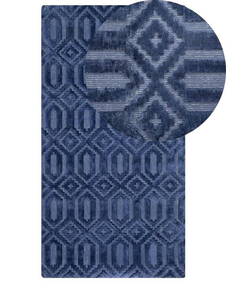 Rug Blue Viscose 80 x 150 cm Geometric Pattern Hand Woven Flatweave Beliani