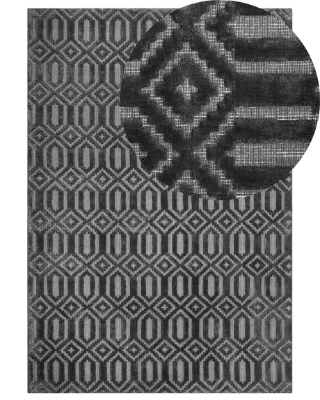 Rug Grey Viscose 160 x 230 cm Geometric Pattern Hand Woven Flatweave Beliani