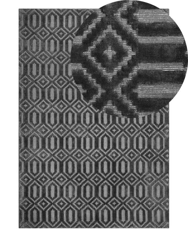 Rug Grey Viscose 140 x 200 cm Geometric Pattern Hand Woven Flatweave Beliani