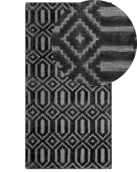Rug Grey Viscose 80 x 150 cm Geometric Pattern Hand Woven Flatweave Beliani