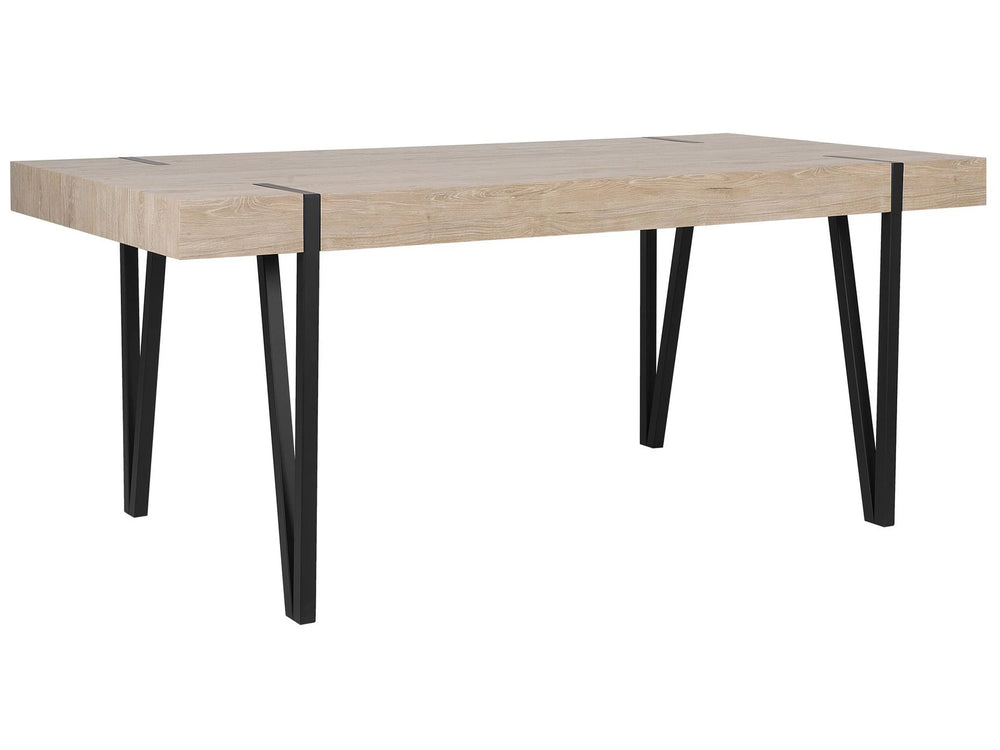 Dining Table Light Wood Top Black Metal Hairpin Legs 180 x 90 cm Rectangular Industrial Style Beliani