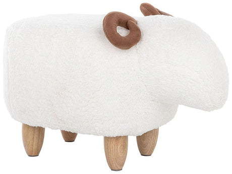 Animal Lamb Children Stool White Polyester Fabric Upholstered Wooden Legs Nursery Footstool Beliani