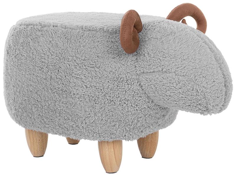 Animal Lamb Children Stool Grey Polyester Fabric Upholstered Wooden Legs Nursery Footstool Beliani