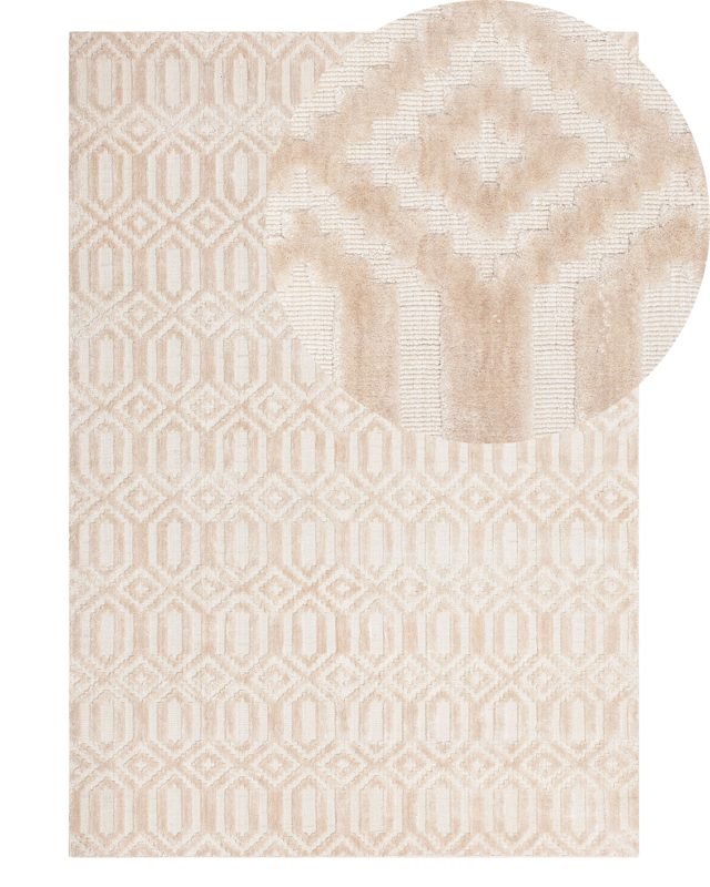 Rug Beige Viscose 140 x 200 cm Geometric Pattern Hand Woven Flatweave Beliani