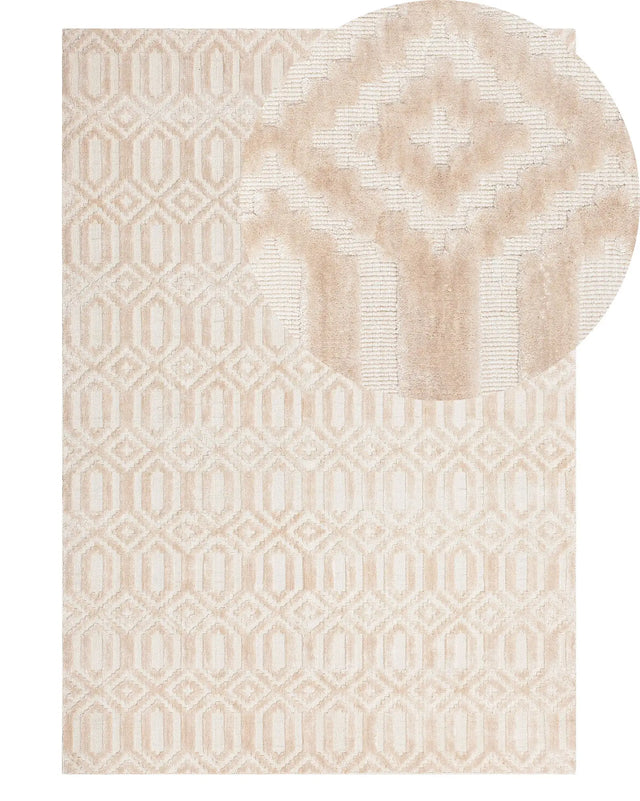 Rug Beige Viscose 140 x 200 cm Geometric Pattern Hand Woven Flatweave Beliani