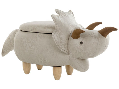 Animal Triceratops Children Stool Light Grey Polyester Fabric Upholstered Wooden Legs Storage Function Nursery Footstool Beliani