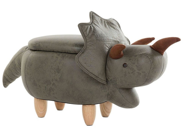 Animal Triceratops Children Stool Dark Green Polyester Fabric Upholstered Wooden Legs Storage Function Nursery Footstool Beliani