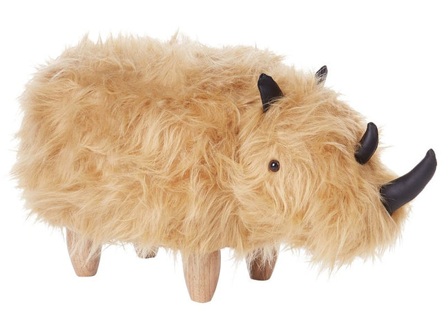 Animal Rhino Children Stool Sand Beige Faux Fur Upholstered Wooden Legs Nursery Footstool Beliani