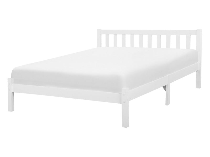 Bed Frame White Pine Wood 140 x 200 cm EU Double Bed 4ft6 Slatted Beliani