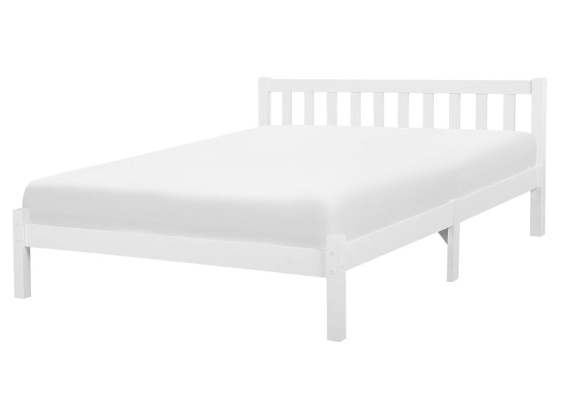 Bed Frame White Pine Wood 160 x 200 cm EU King Size 5ft3 Slatted Beliani