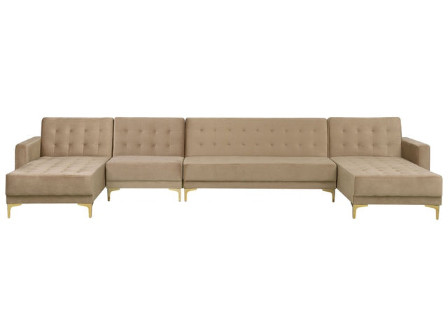 Corner Sofa Bed Pink Velvet Tufted Fabric Modern U-Shaped Modular 6 Seater with Chaise Lounges Beliani