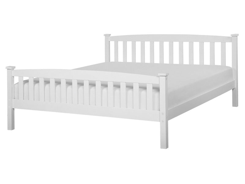 Bed Frame White Pine Wood 160 x 200 cm EU King Size 5ft3 Slatted Beliani